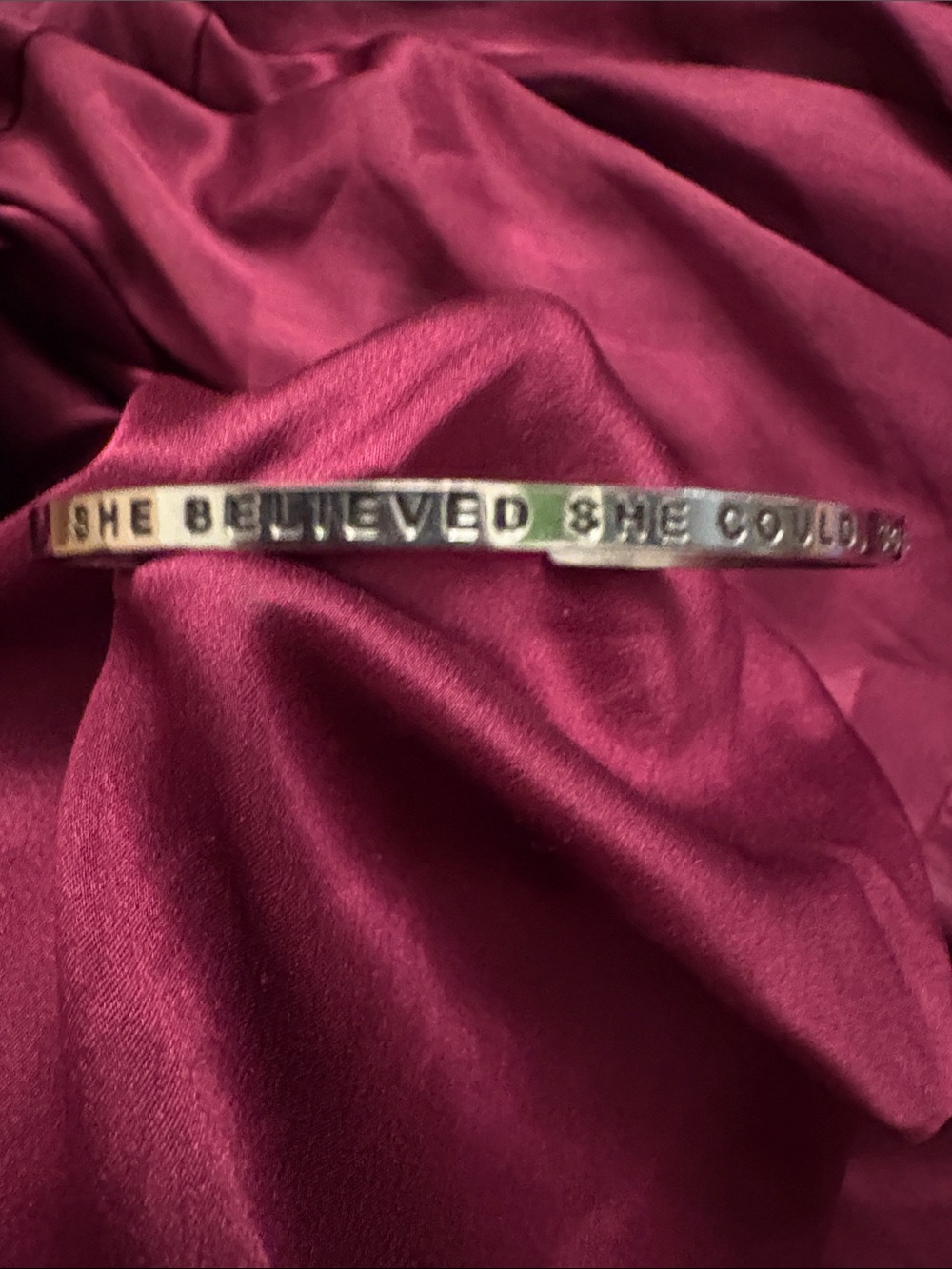 Inspirational Silver-Tone Cuff Bracelet – "She Believed She Could So She Did”